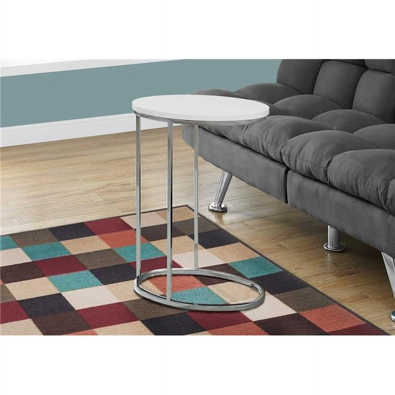 WIixle Oval with Chrome Metal Accent Table, 19"L x 12"D x 25"H, Glossy White