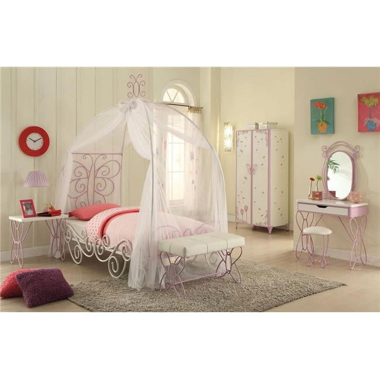 HomeRoots Lilac and White Butterfly Nightstand - 285578