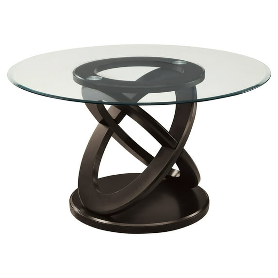 HomeRoots  30.5 in. Espresso Solid Wood, MDF & Clear Tempered Glass Dining Table