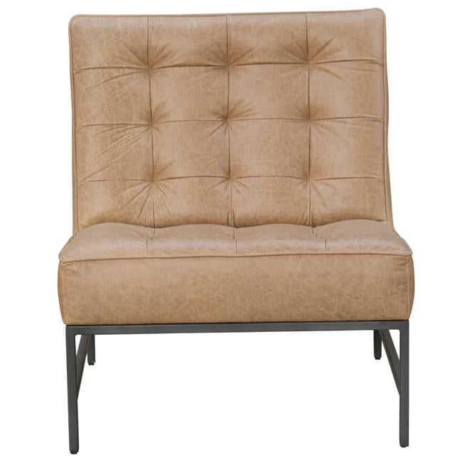 HomeRoots 579299 31 in. Cream & Black Genuine Leather Tufted Slipper Chair