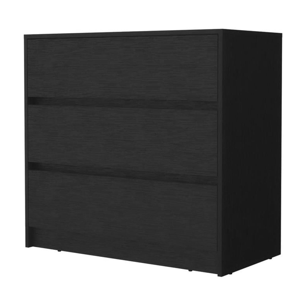 HomeRoots 33" Black Manufactured Wood Three Drawer No Handles Dresser