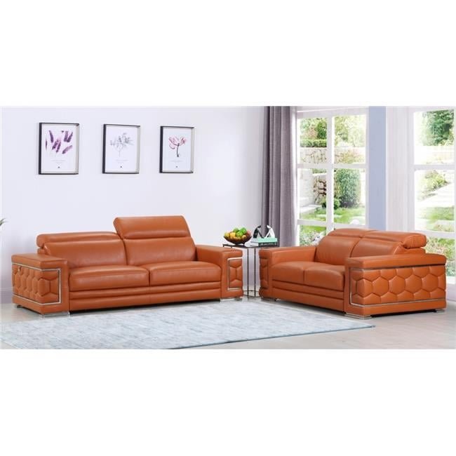 HomeRoots 343841 71 x 41 x 29 in. Modern Camel Leather Sofa & Loveseat