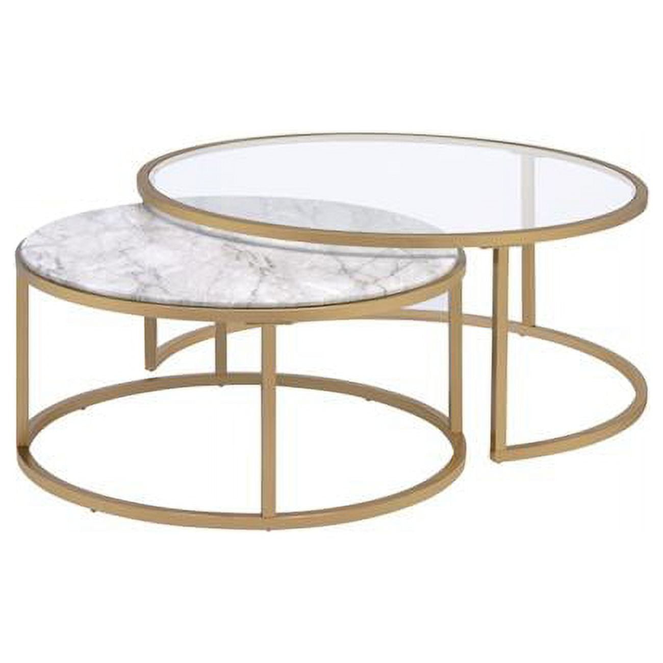 36" X 36" X 16" Faux Marble Gold Metal Engineered Wood 2Pc Pk Nesting Table Set