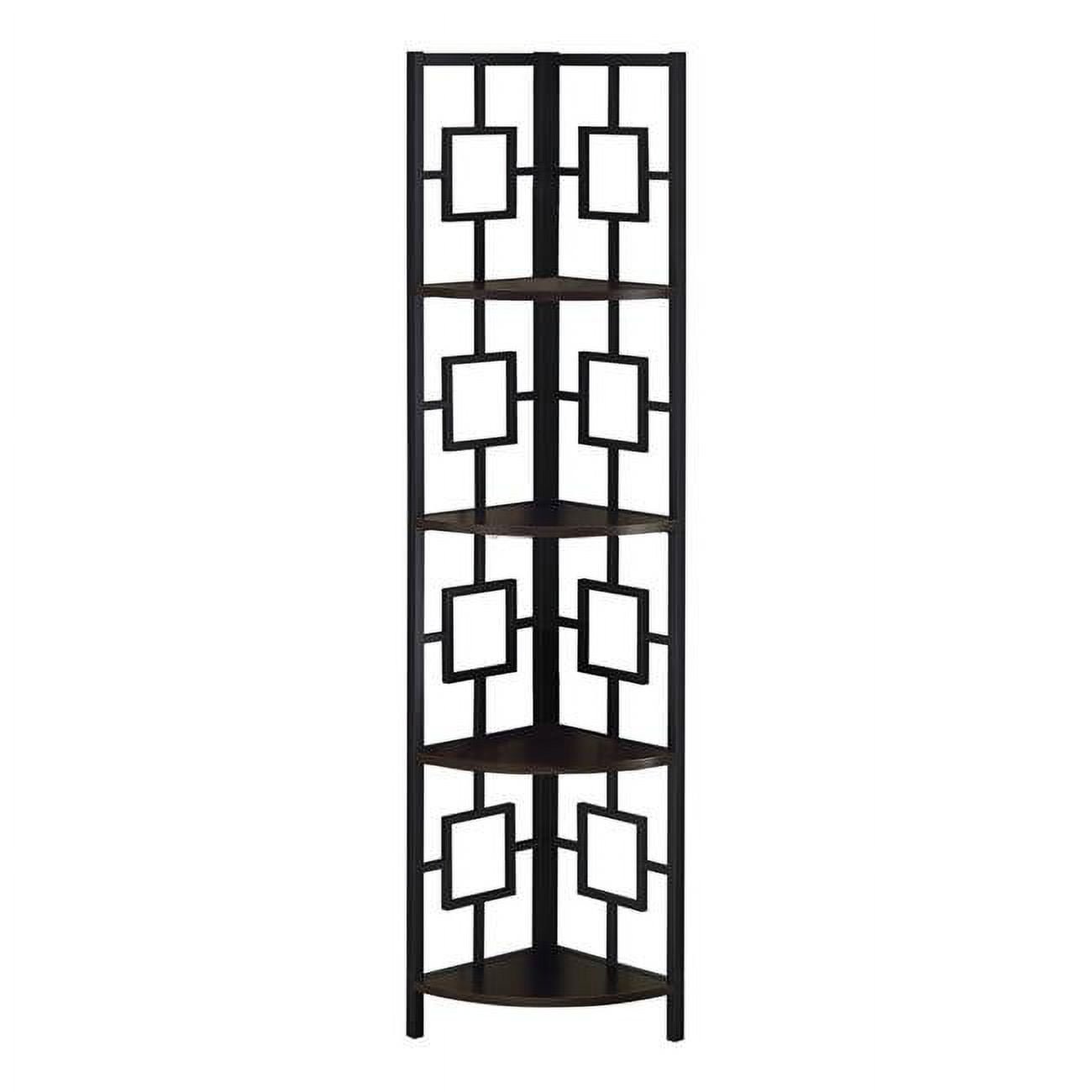 CintBllTer I 3610 Bookshelf, Bookcase, Etagere, Corner, 4 Tier, 62" H, Office, Bedroom, Metal, Laminate, Black, Contemporary, Modern