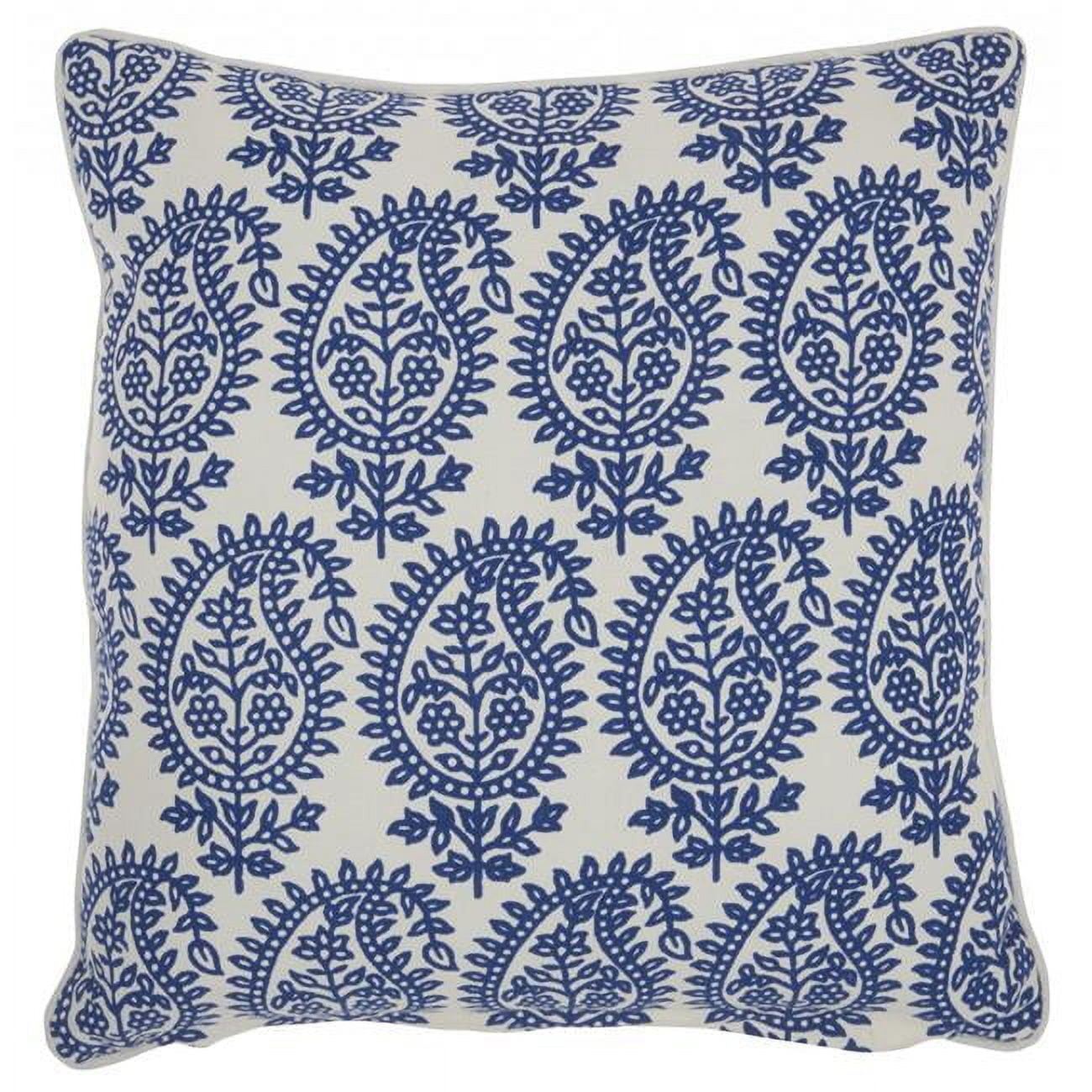 Blue and Ivory Bohemian Paisley Throw Pillow