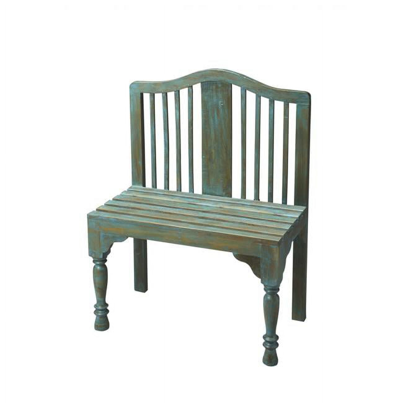 Antiqued Blue Solid Wood Bench