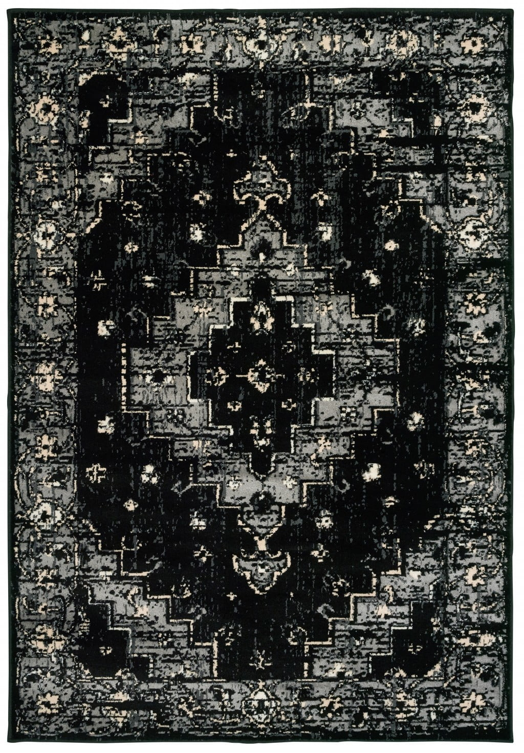5â€™ x 7â€™ Black Medallion Oriental Area Rug