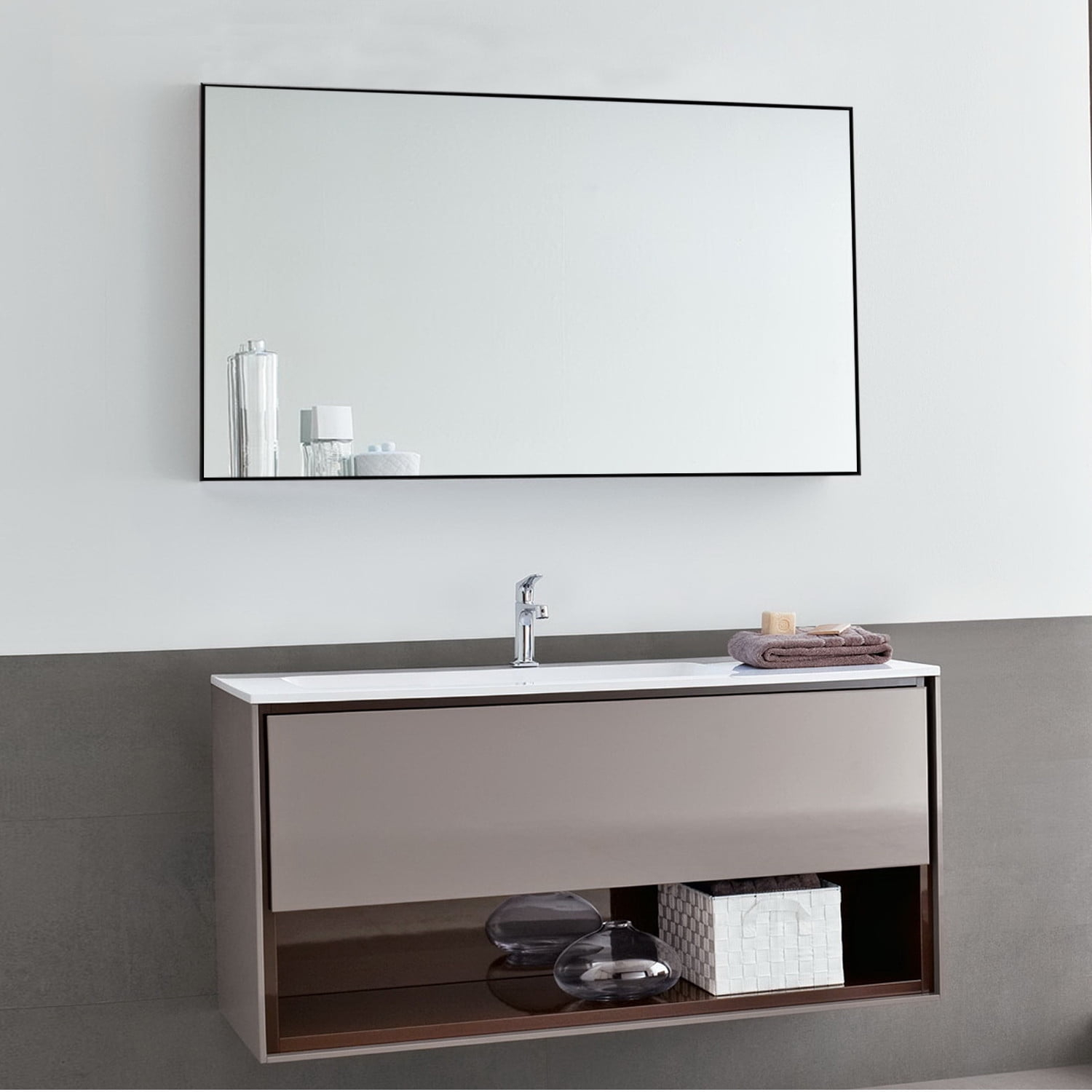 35.4in. x 59.1in. Modern Rectangle Aluminum Alloy Thin Frame Black Full Length Mirror Leaning Wall-mounted Living Room Bedroom