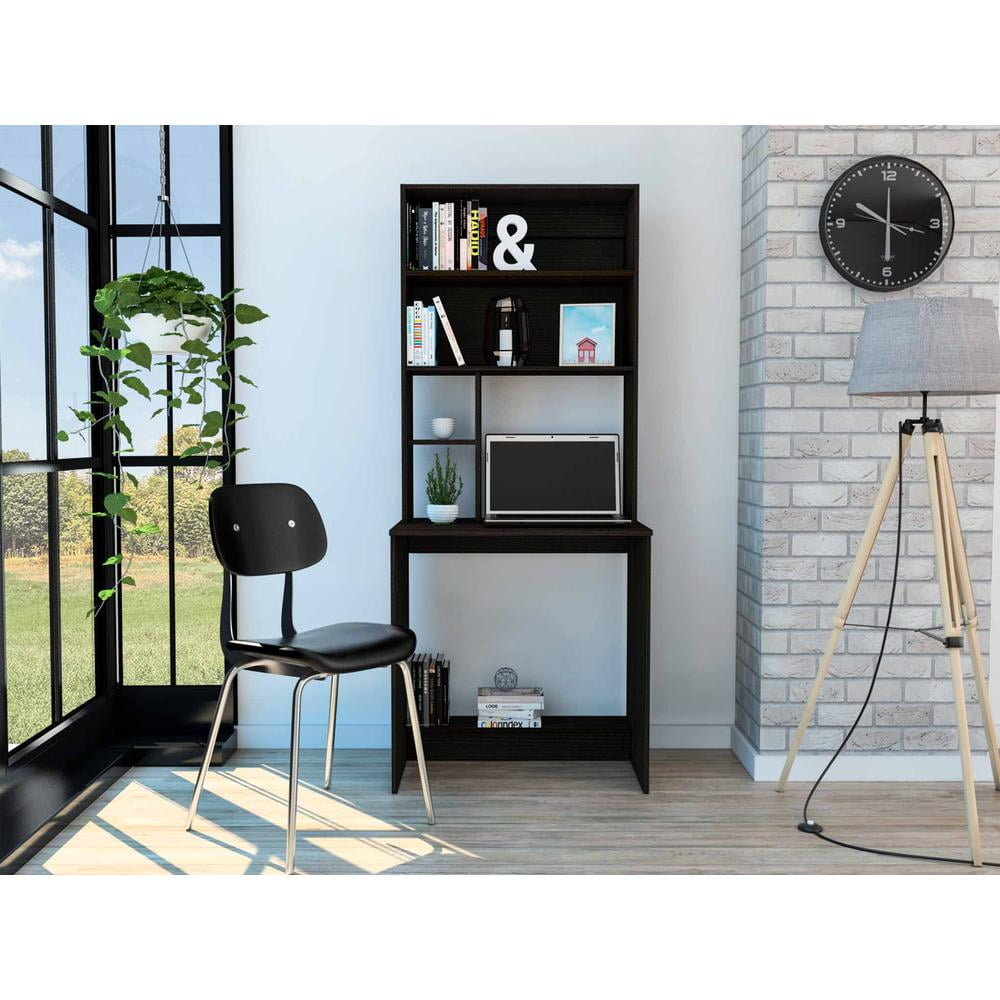 Milo Black Computer Desk with Hutch