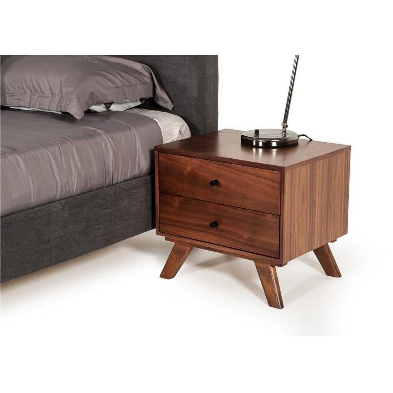 Mid Century Classic Box Shaped Walnut Nightstand with Two Drawers