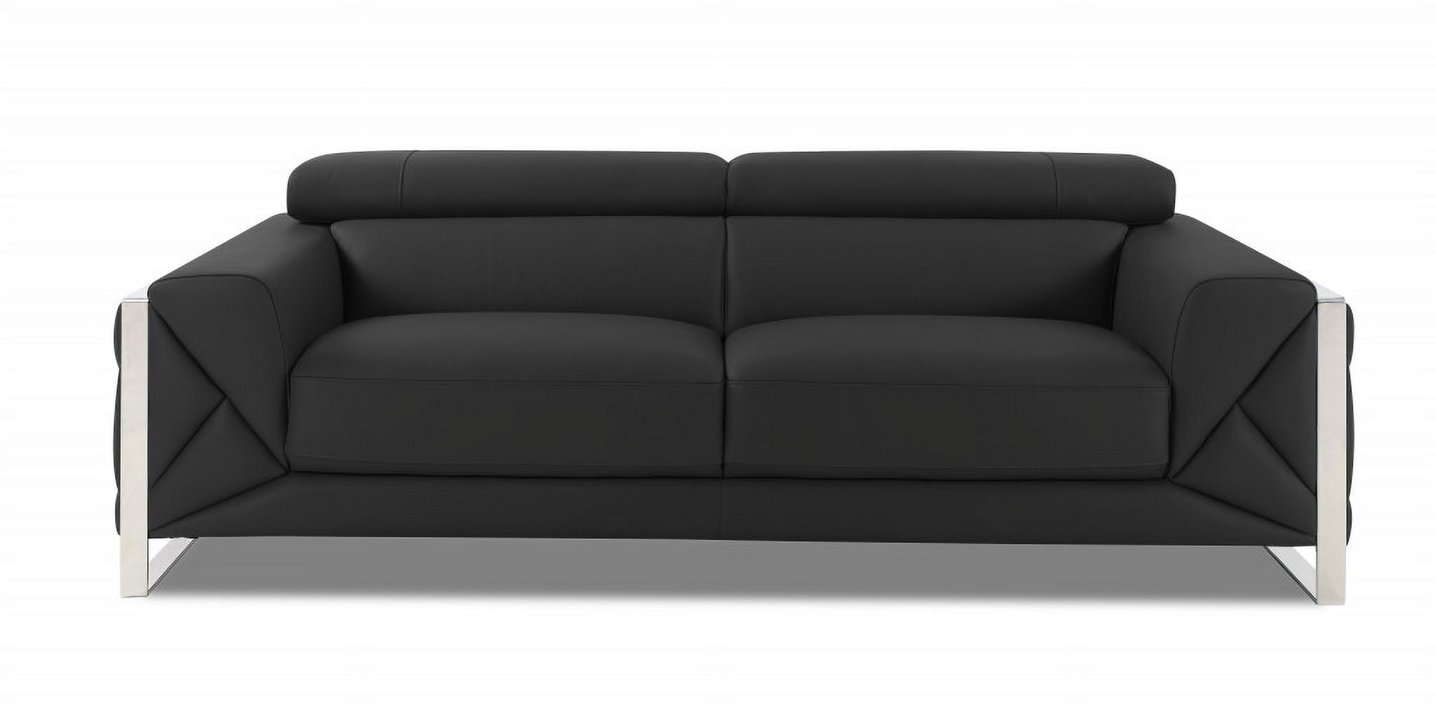 89 in. Genuine Leather Standard Sofa, Dark Gray & Chrome