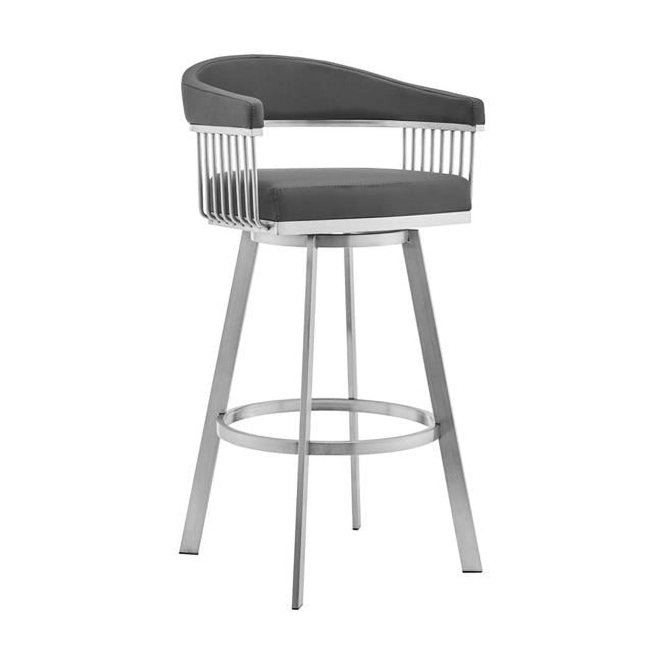 HomeRoots 30" Mod Grey Faux Leather Brushed Silver Finish Swivel Bar Stool