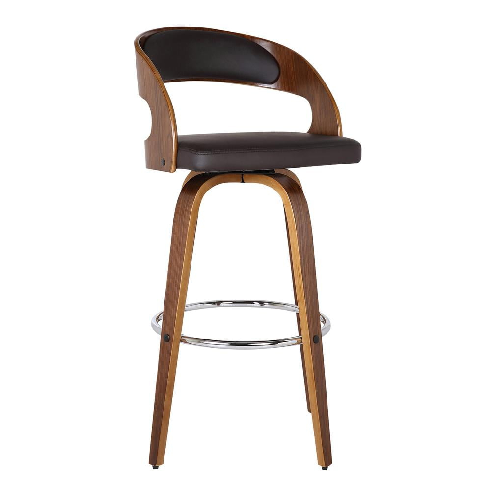 HomeRoots 37" Brown Faux Leather And Solid Wood Swivel Counter Height Bar Chair