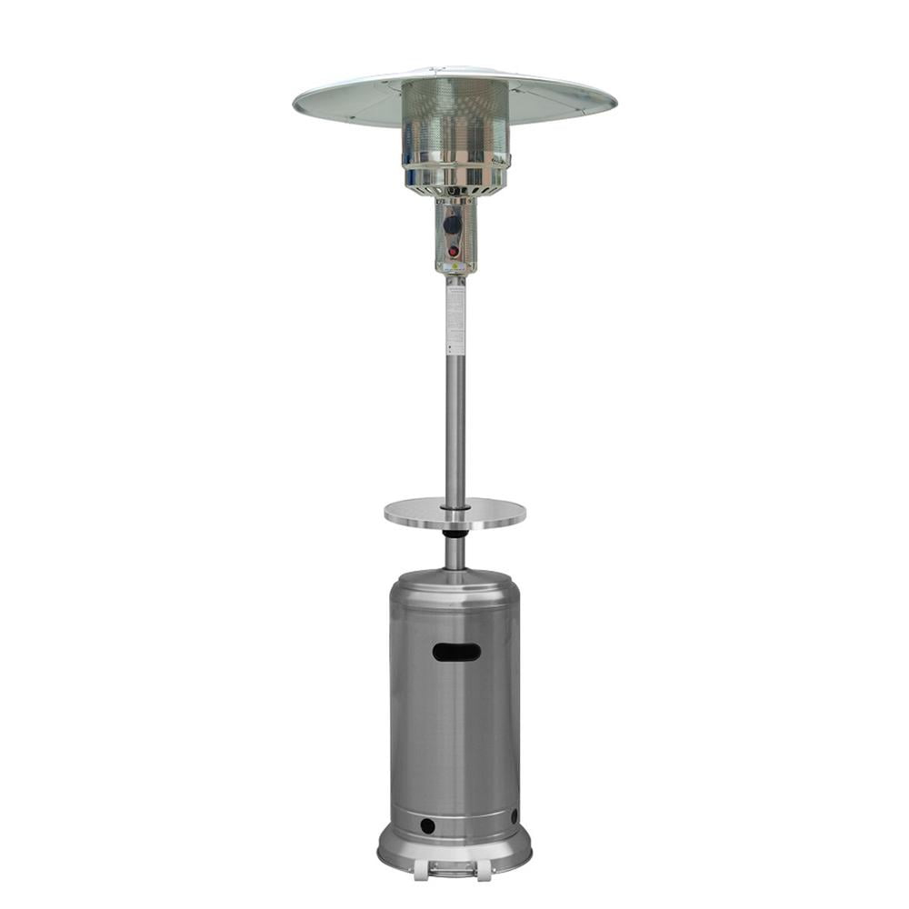 HomeRoots 48000 BTU Silver Steel Propane Cylindrical Pole Standing Patio Heater