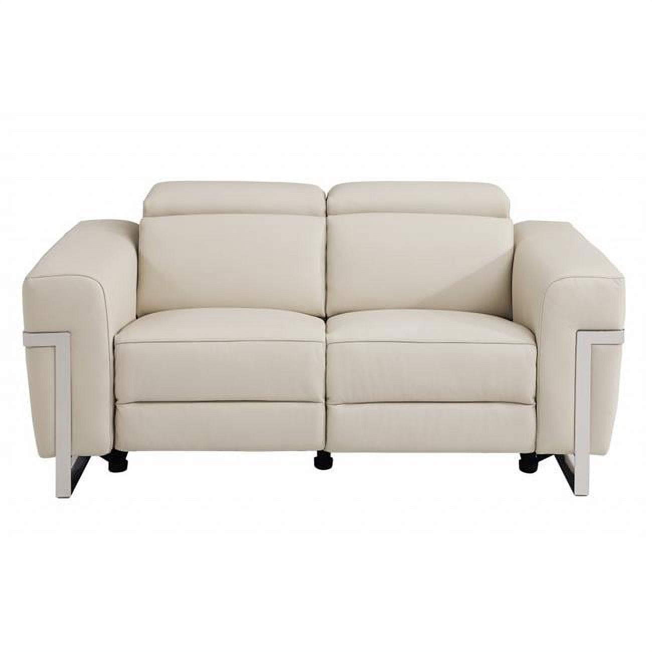 65" Beige Italian Leather with Chrome Accents Reclining Love Seat