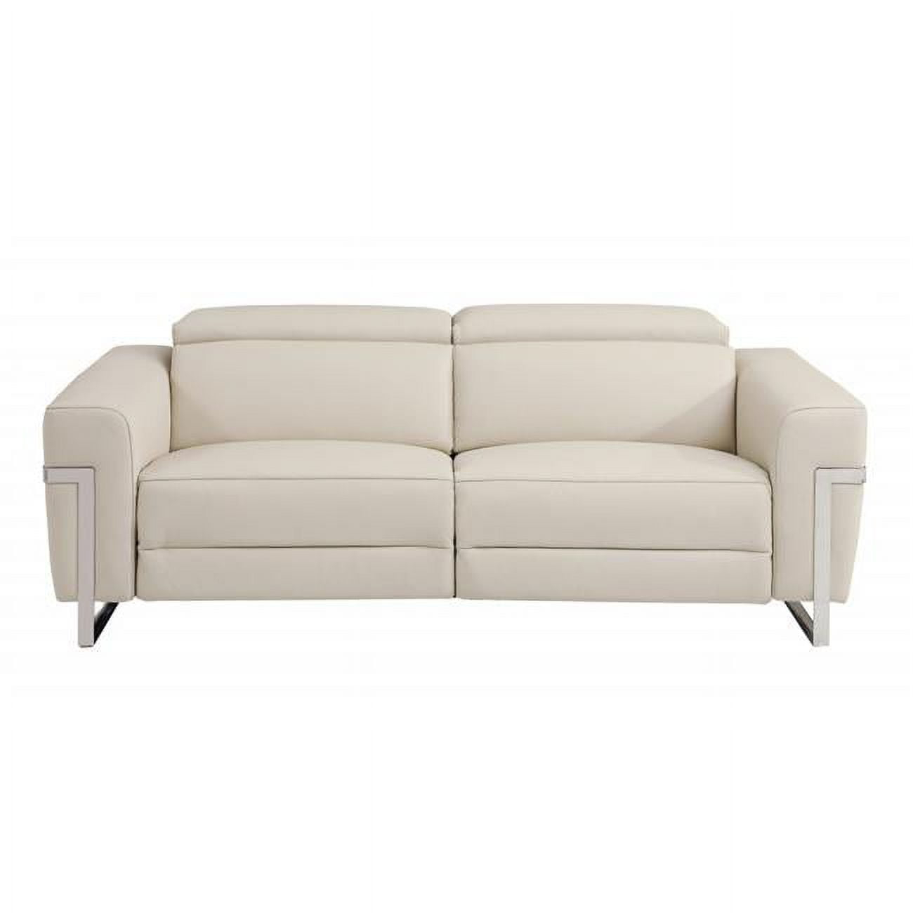 HomeRoots 83" Beige And Black Italian Leather Reclining USB Sofa