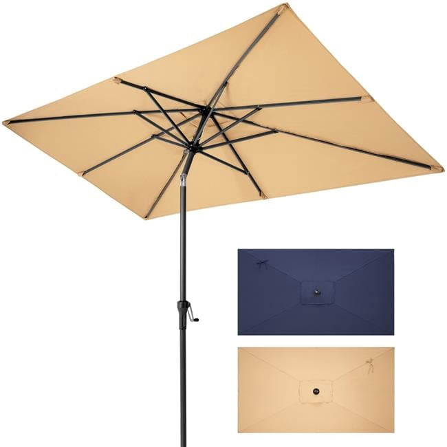 HomeRoots 485615 9 ft. Polyester Rectangular Tilt Market Patio Umbrella, Tan