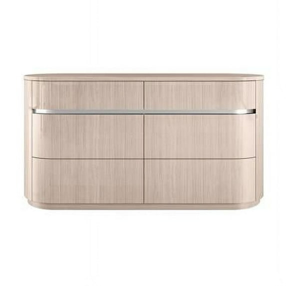 HomeRoots 488508 64 in. Manufactured Wood Six Drawer Double Dresser, Beige