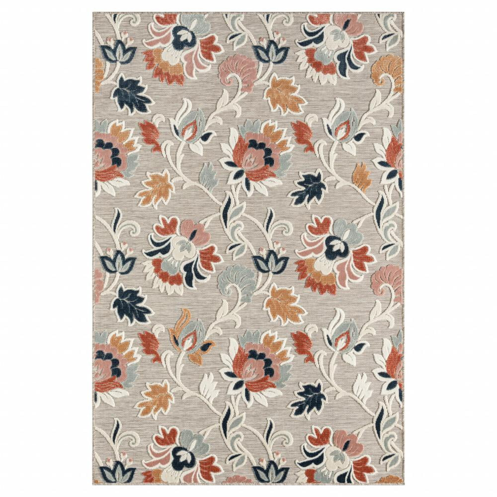 HomeRoots 5' X 7' Blue And Gray Floral Stain Resistant Indoor Outdoor Area Rug