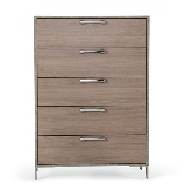 HomeRoots  50 x 35 x 20 in. Brown Oak & Gray Solid & Manufactured Wood Five Drawers Standard Chest