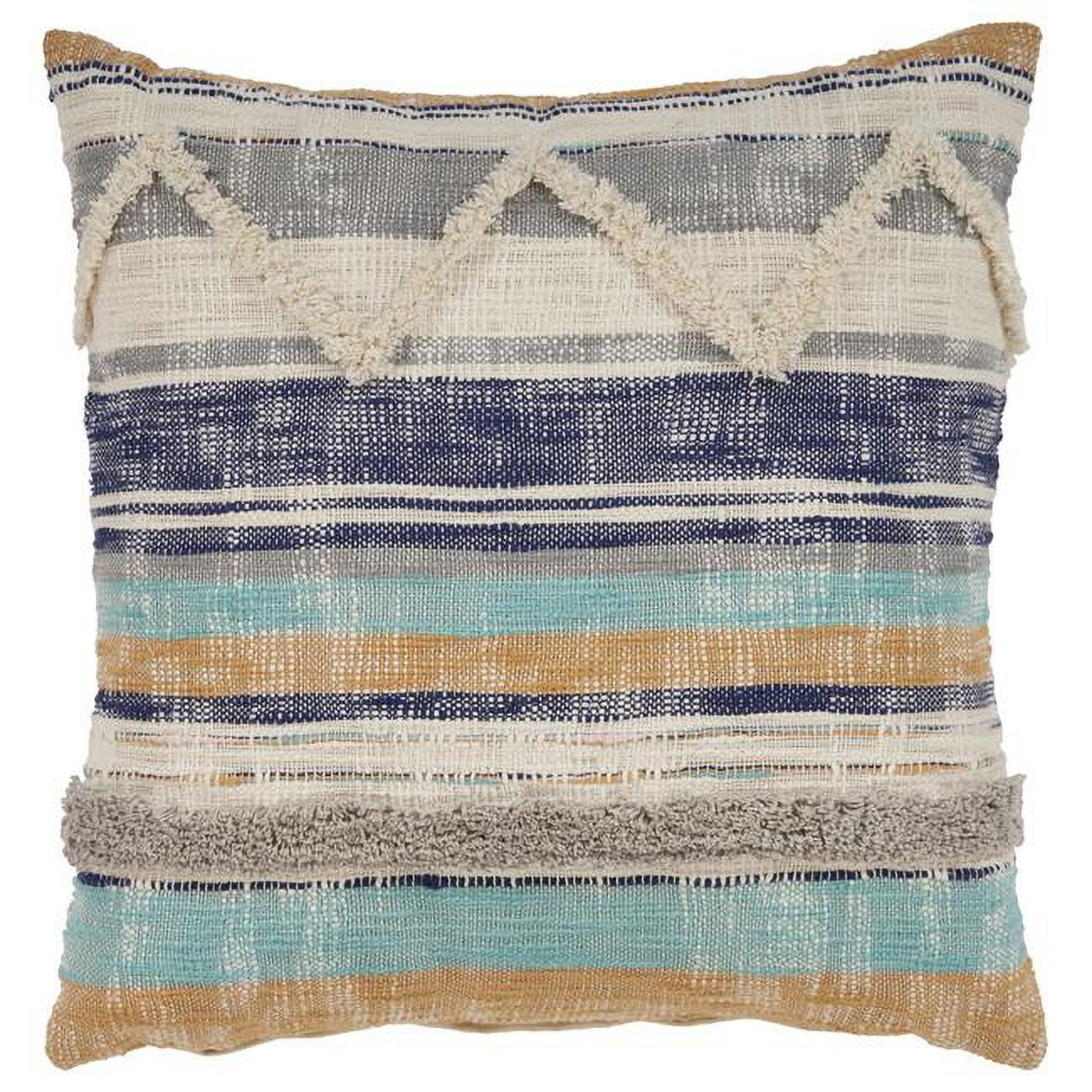 HomeRoots 18" X 18" Beige Blue And Gray Geometric Cotton Zippered Pillow
