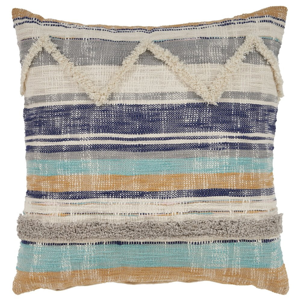 HomeRoots 18" X 18" Beige Blue And Gray Geometric Cotton Zippered Pillow