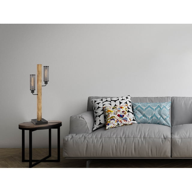 HomeRoots 524673 32 in. Brown Metal Two Light Table Lamp with Bronze Novelty Shade