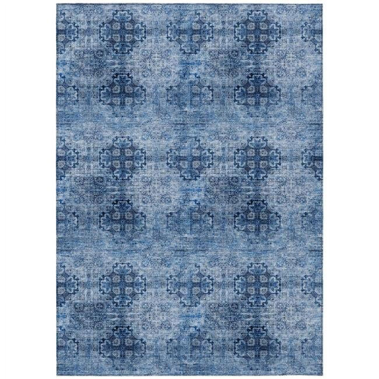 HomeRoots 586744 3 x 5 ft. Medallion Washable Indoor & Outdoor Rectangle Area Rug, Navy Blue & Sky Blue