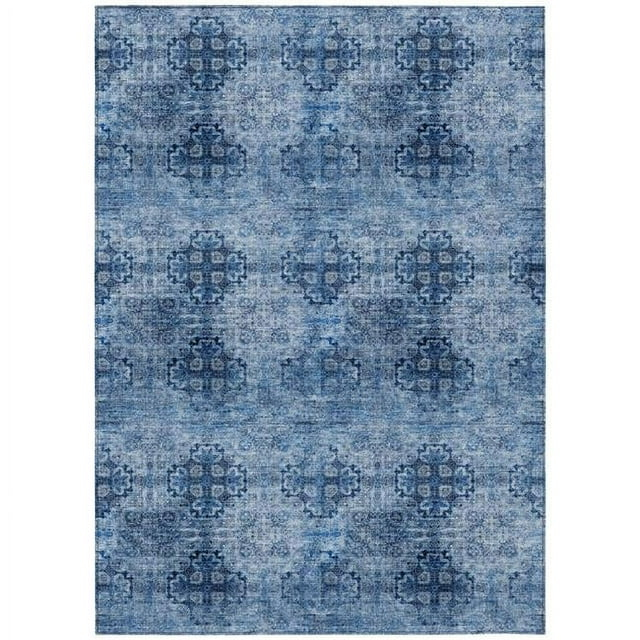 HomeRoots 586744 3 x 5 ft. Medallion Washable Indoor & Outdoor Rectangle Area Rug, Navy Blue & Sky Blue