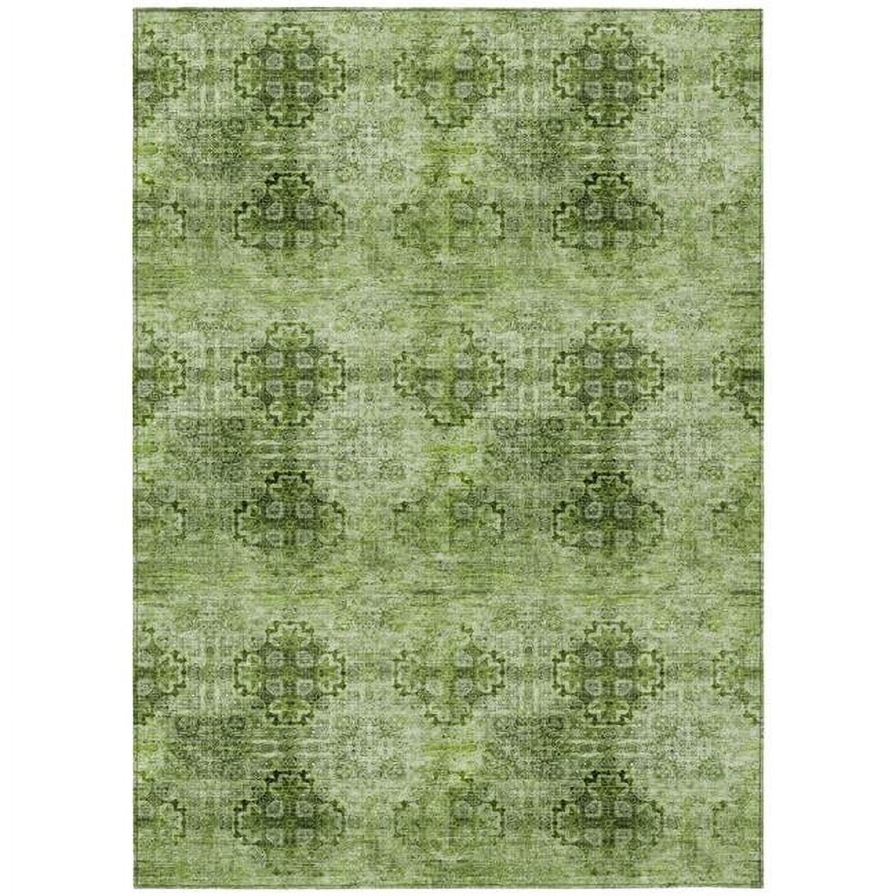 HomeRoots  3 x 5 ft. Olive Green Floral Medallion Washable Non Skid Indoor Outdoor Rectangle Machine Woven Area Rug