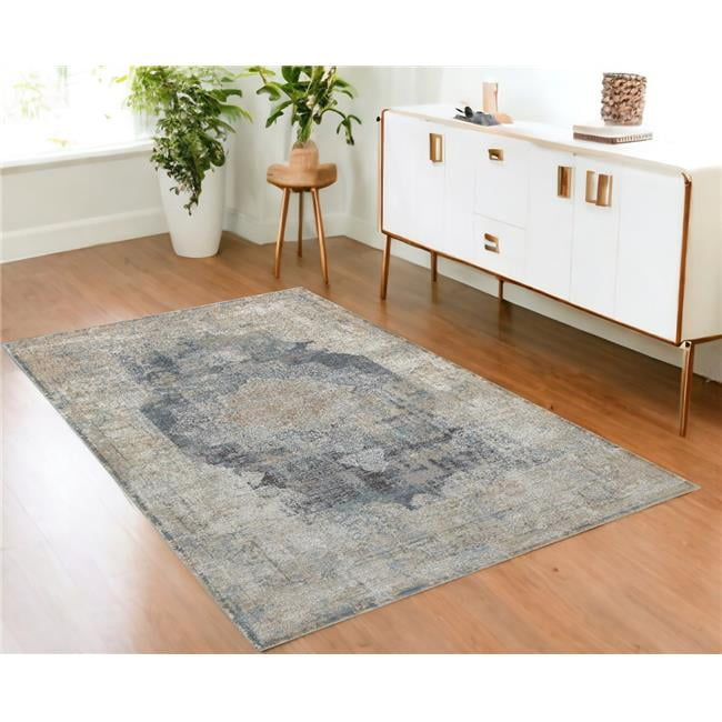HomeRoots 4' X 6' Beige And Gray Medallion Area Rug