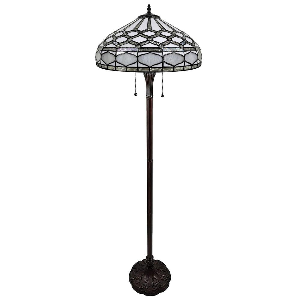 62 x 18 x 18 in. Brown Two Light Traditional Shaped Floor Lamp with White Stained Glass Bowl Shade