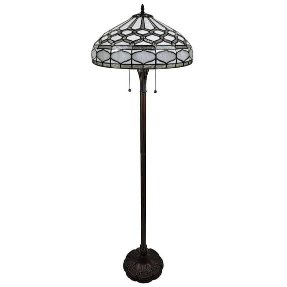 62 x 18 x 18 in. Brown Two Light Traditional Shaped Floor Lamp with White Stained Glass Bowl Shade