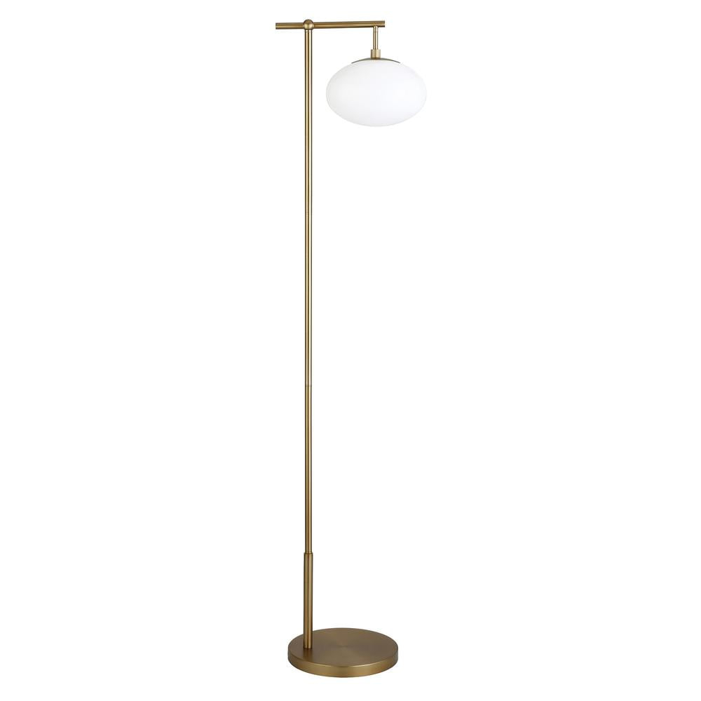 68 in. Brass Reading Floor Lamp with White Frosted Glass Globe Shade