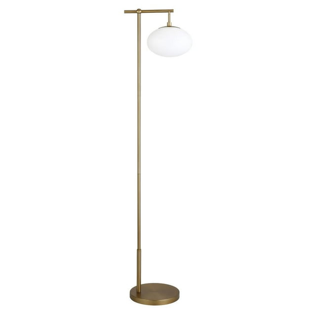 68 in. Brass Reading Floor Lamp with White Frosted Glass Globe Shade