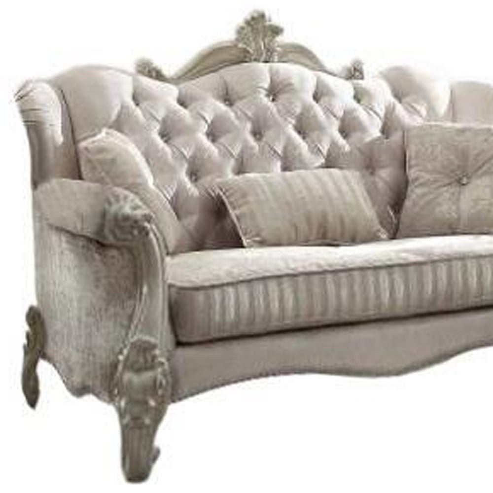 69 x 43 x 45 in. Ivory Velvet Loveseat with 3 Pillows