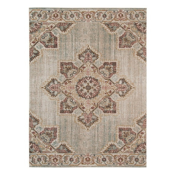 HomeRoots 7' X 9' Beige Medallion Power Loom Area Rug