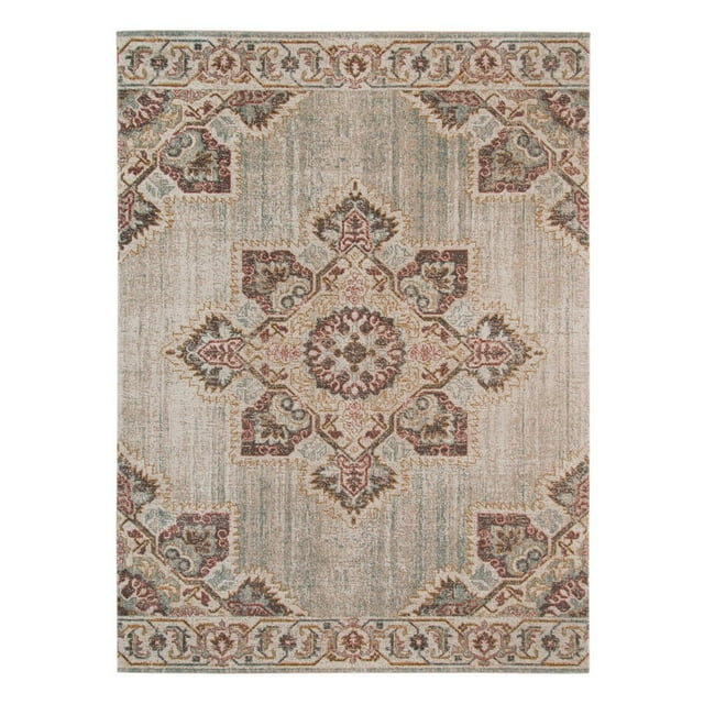 HomeRoots 7' X 9' Beige Medallion Power Loom Area Rug