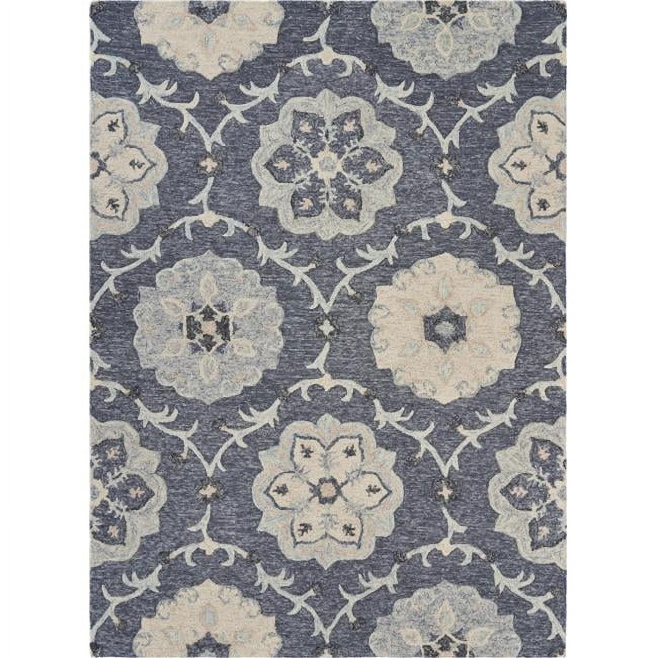 LR Home Aiden 7' x 9' Blue and Gray Floral Wool Indoor Area Rug
