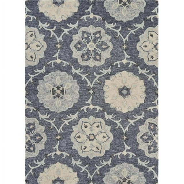 LR Home Aiden 7' x 9' Blue and Gray Floral Wool Indoor Area Rug