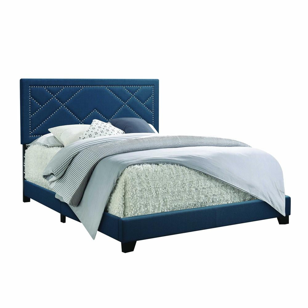 HomeRoots 80" X 86" X 50" Dark Teal Fabric Upholstered Bed Wood Leg Eastern King Bed - 347038