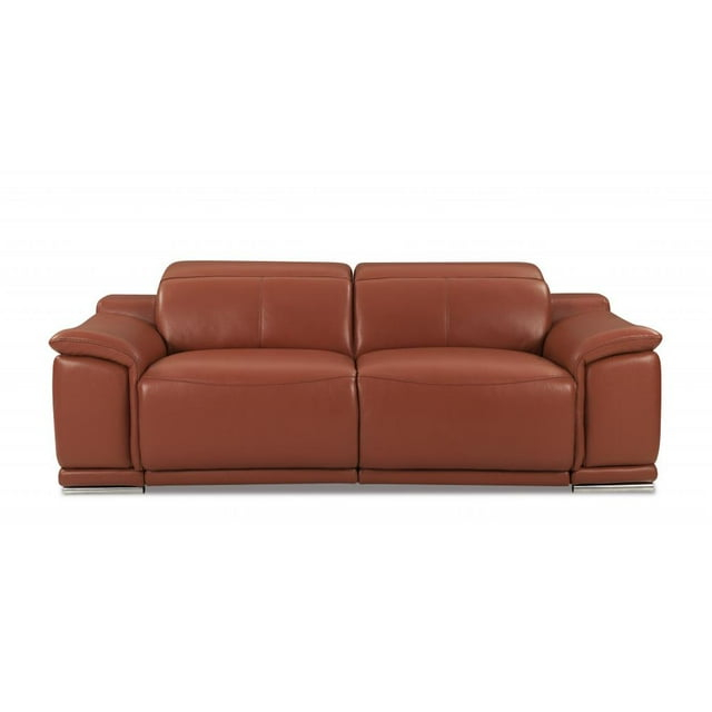 86 in. Genuine Leather Reclining Sofa, Camel Brown
