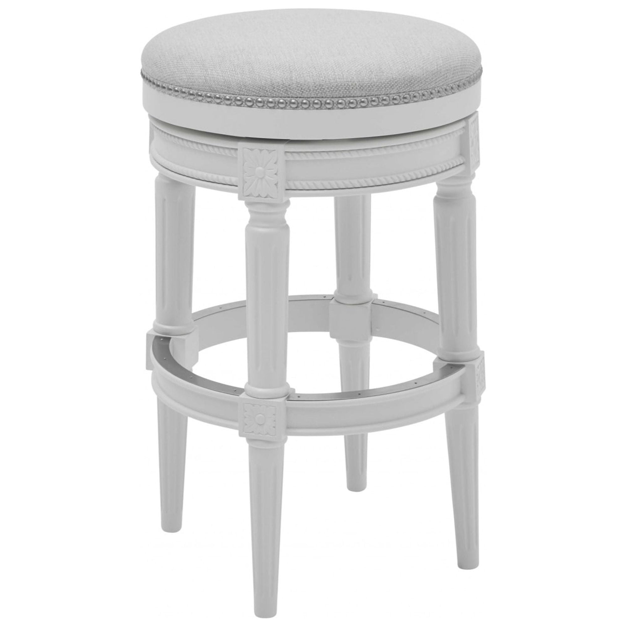 Bar Height Round Backless Stool in  White Fabric