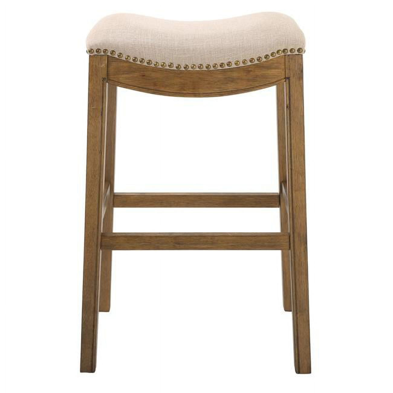 Bar Height Saddle Style Counter Stool with Cream Fabric & Nail Head Trim - 31 x 14.8 x 20.3 in.