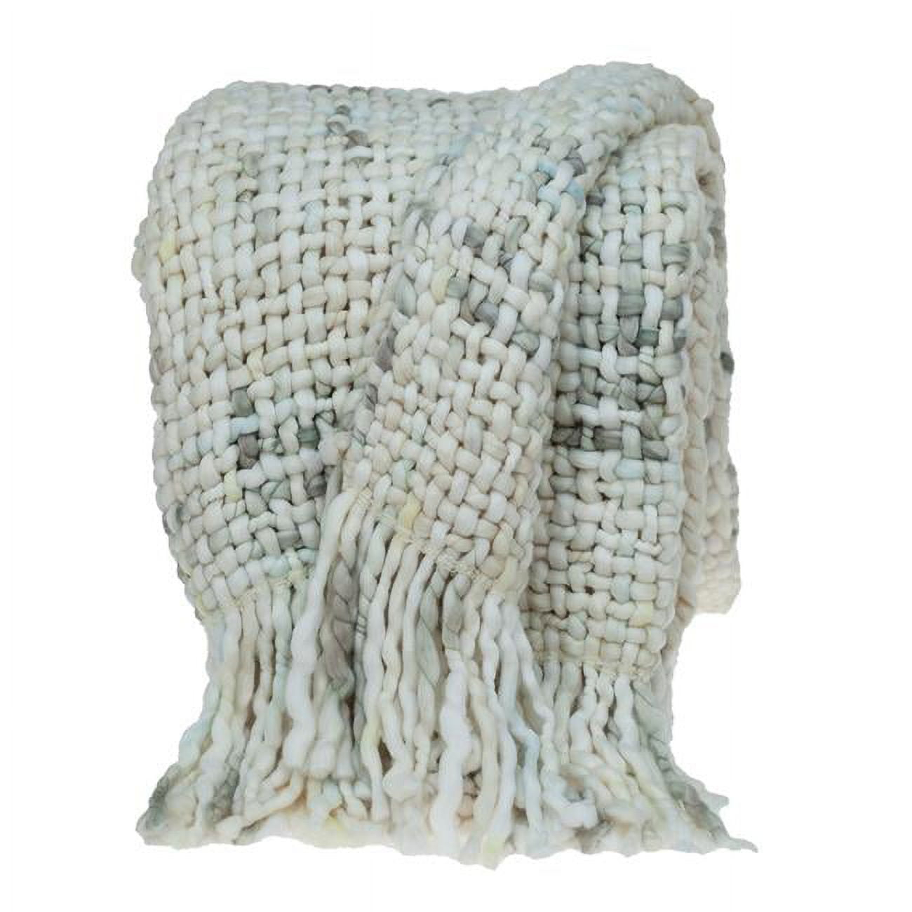 HomeRoots  Boho Neutral White Basketweave Throw Blanket - 50 x 60 in.