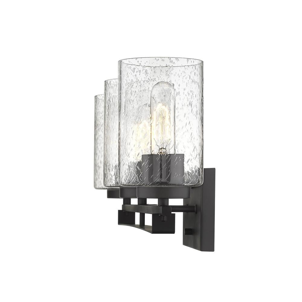 HomeRoots Bronze Metal and Textured Glass Three Light Wall Sconce
