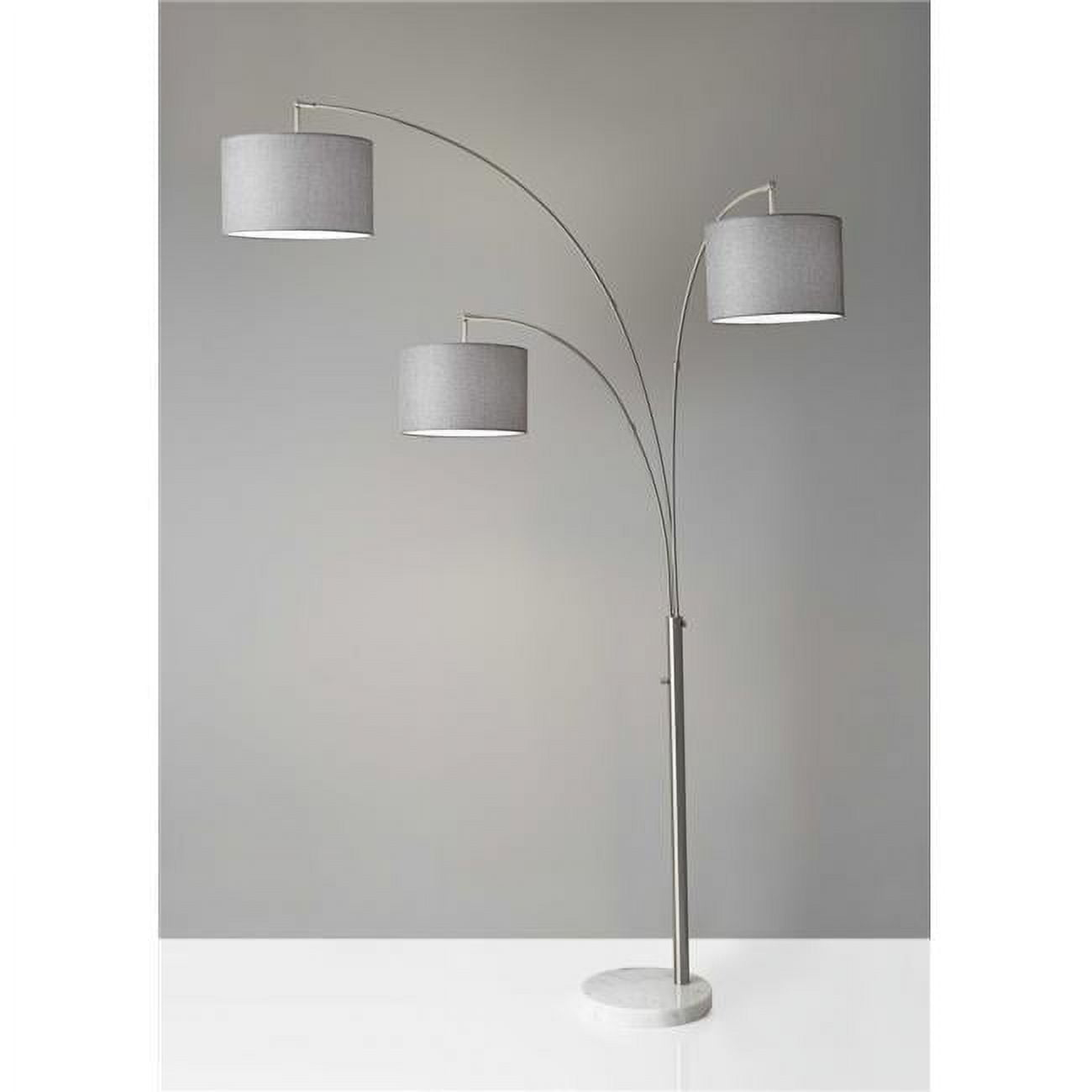 Three Light Floor Lamp Brushed Steel Metal Arc Arms
