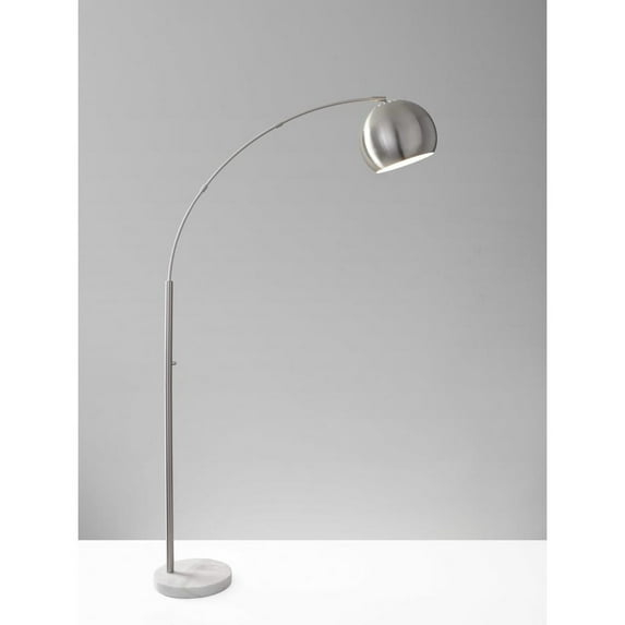 HomeRoots Curved Arm Floor Lamp with Spherical Satin Steel Shade - 372755