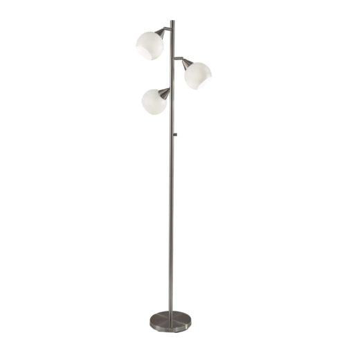 homeroots lighting Floor Lamp Brushed Steel Metal Three Adjustable Globes