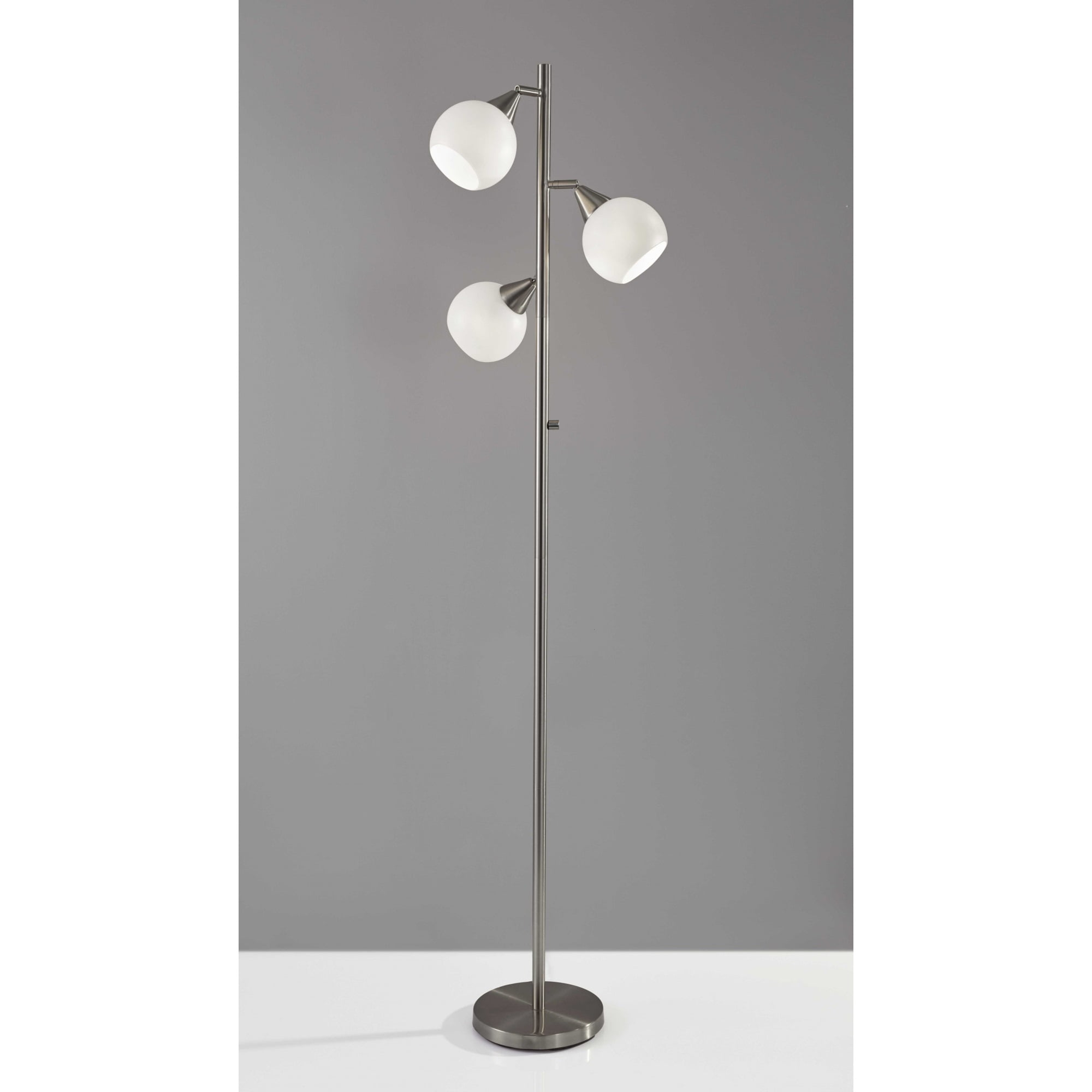 homeroots lighting Floor Lamp Brushed Steel Metal Three Adjustable Globes
